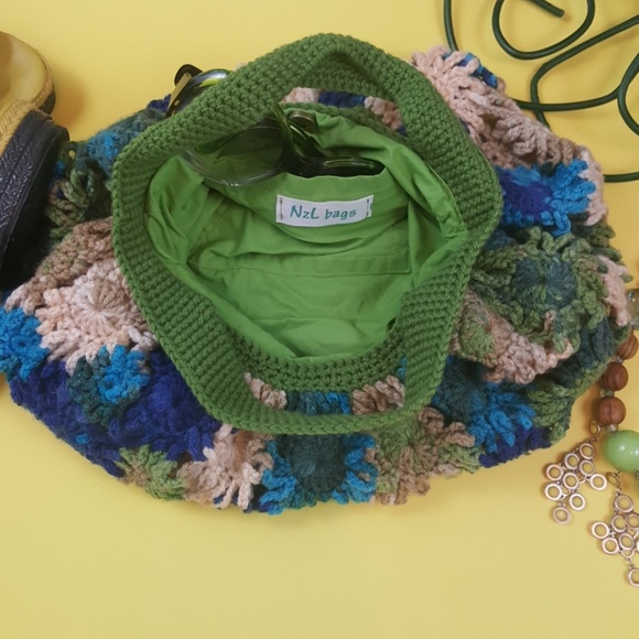 LAST CHANCE! CLOSET CLOSING! Boho hobo-style crochet bag blue green - Picture 3 of 5